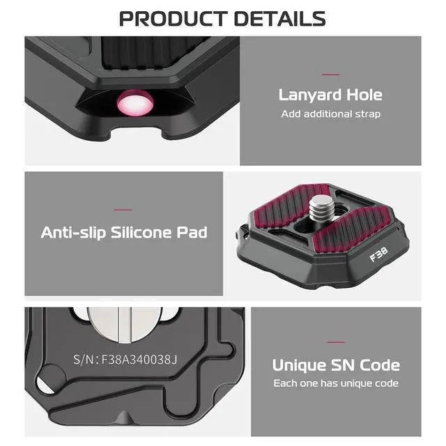 Alt view image 6 of 7 - Deuninker New Version F38 Quick Release Plate 2-in-1, FALCAM F38 Quick Release System QR Plate Camera Tripod Mount Adapter Compatible with PD and F38 (New Version Top Plate, Base Mount NOT Include)