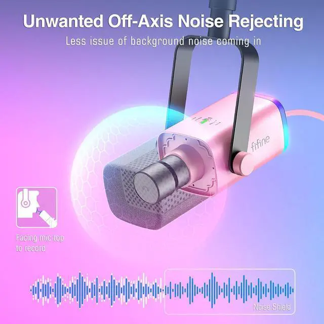 Alt view image 4 of 7 - Deuninker XLR Gaming Microphone USB, PC Dynamic Microphone Kit for Vocal, Recording, Podcast, Streaming RGB Mic with Headphone Jack, Mute Button, Boom Arm Stand for Computer/Mixer-AmpliGame AM8T Pink