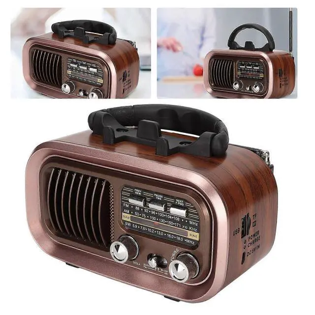 Alt view image 2 of 5 - Ecocleanpath Portable Vintage AM/FM Radio Speaker with MP3/WAV Player, 3-Band Retro Design for Indoor & Outdoor Use (Brown)
