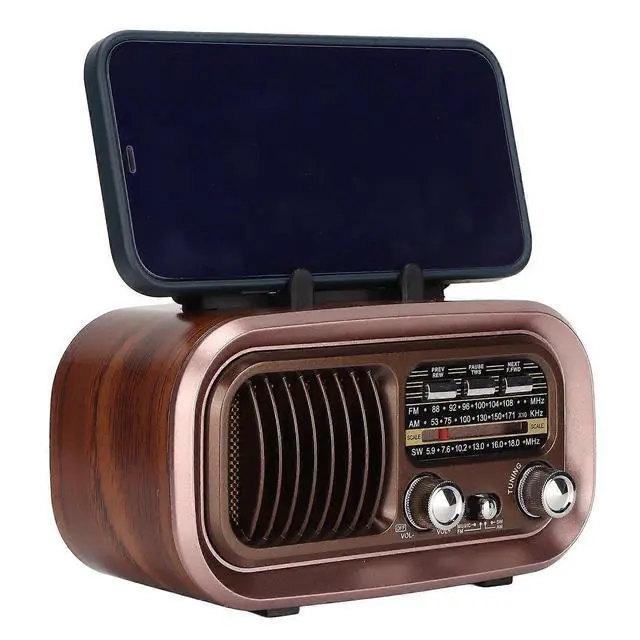 Alt view image 4 of 5 - Ecocleanpath Portable Vintage AM/FM Radio Speaker with MP3/WAV Player, 3-Band Retro Design for Indoor & Outdoor Use (Brown)