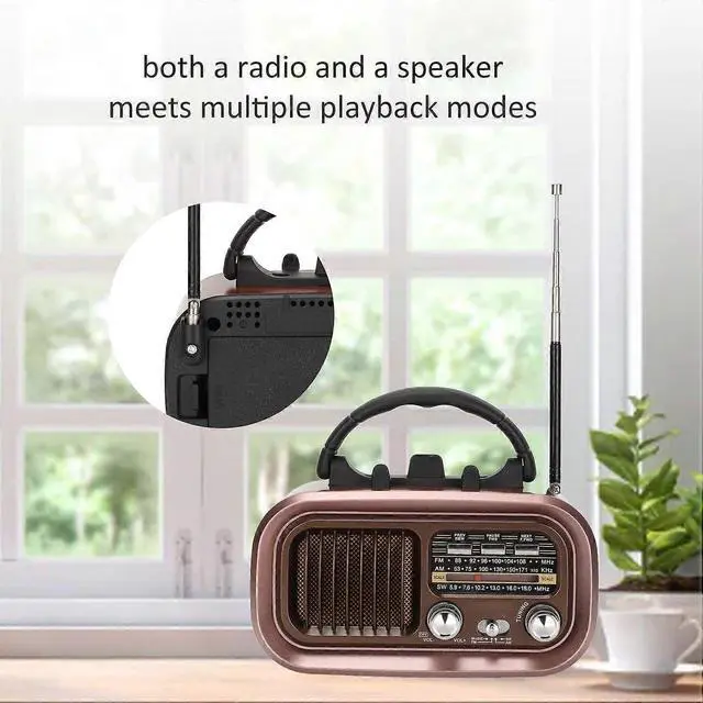Alt view image 5 of 5 - Ecocleanpath Portable Vintage AM/FM Radio Speaker with MP3/WAV Player, 3-Band Retro Design for Indoor & Outdoor Use (Brown)