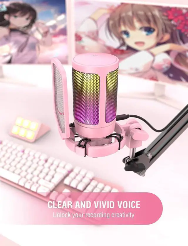 Alt view image 4 of 7 - Deuninker USB Condenser Microphone & RGB Microphone Boom Arm Bundle, Gaming PC Mic with Quick Mute, Metal Suspension Mic Stand with Adapter for Streaming, Podcasting-A6VP+BM38P