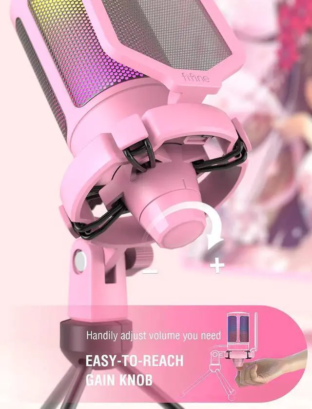 Alt view image 3 of 7 - Deuninker USB Condenser Microphone & RGB Microphone Boom Arm Bundle, Gaming PC Mic with Quick Mute, Metal Suspension Mic Stand with Adapter for Streaming, Podcasting-A6VP+BM38P