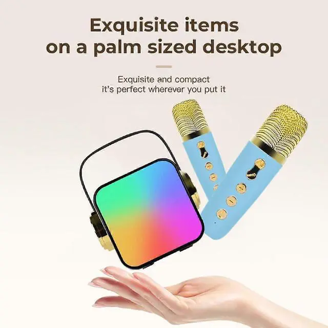 Alt view image 5 of 5 - Deuninker Portable Karaoke Machine with 2 Wireless Mics, Bluetooth Speaker for Kids & Adults, LED Lights, 10H Playback