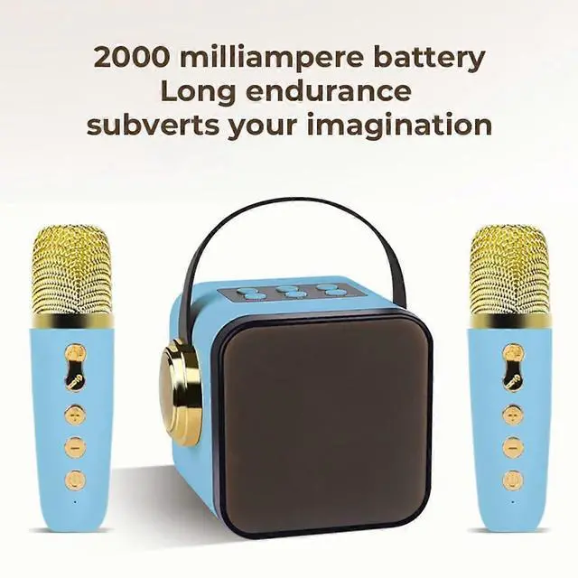 Alt view image 2 of 5 - Deuninker Portable Karaoke Machine with 2 Wireless Mics, Bluetooth Speaker for Kids & Adults, LED Lights, 10H Playback