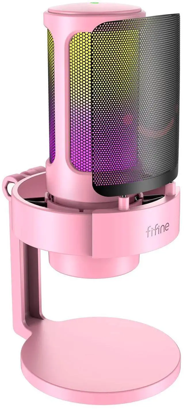 Main image of Deuninker USB Streaming Gaming Microphone, PC Condenser Desktop Mic for Video, Home use, YouTube, with RGB Control, Gain Knob, 3.5mm Headphone Jack, Shock Mount, on Computer/PS5-AmpliGame A8 Pink