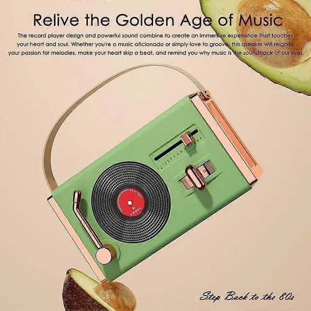 Alt view image 3 of 5 - Deuninker Retro Green Bluetooth Speaker - 12H Playtime, Hi-Fi Sound, Portable Bedroom & Office Decor