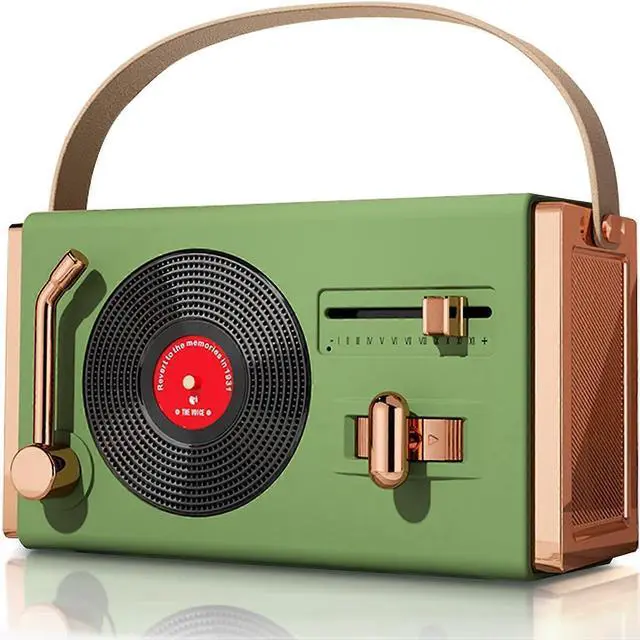 Main image of Deuninker Retro Green Bluetooth Speaker - 12H Playtime, Hi-Fi Sound, Portable Bedroom & Office Decor