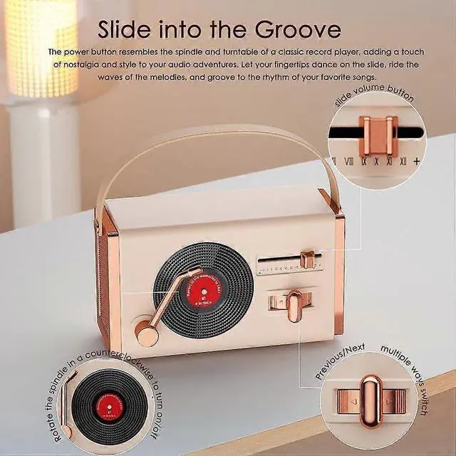 Alt view image 5 of 5 - Deuninker Retro Green Bluetooth Speaker - 12H Playtime, Hi-Fi Sound, Portable Bedroom & Office Decor