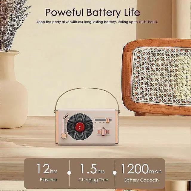 Alt view image 4 of 5 - Deuninker Retro Green Bluetooth Speaker - 12H Playtime, Hi-Fi Sound, Portable Bedroom & Office Decor