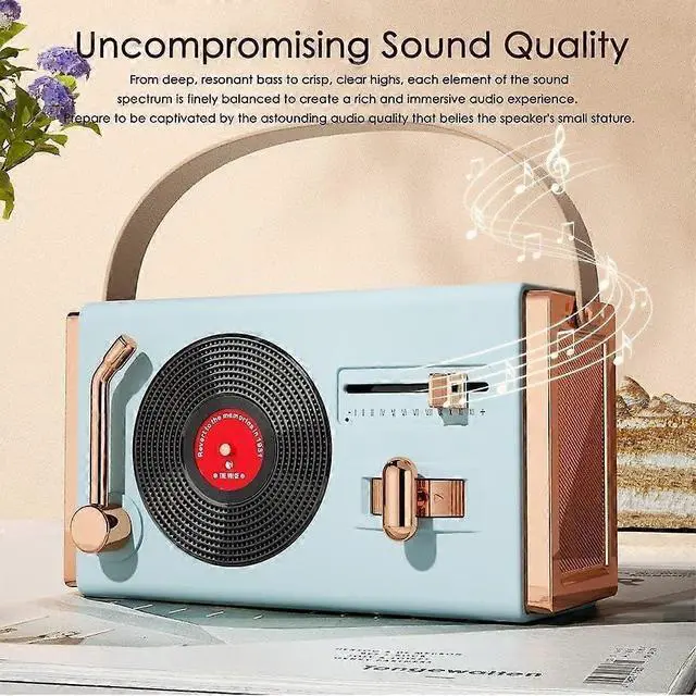 Alt view image 3 of 5 - Deuninker Retro Bluetooth Speaker, 12H Playtime, 5W HD Sound, Portable Bedroom/Office Decor (Blue)