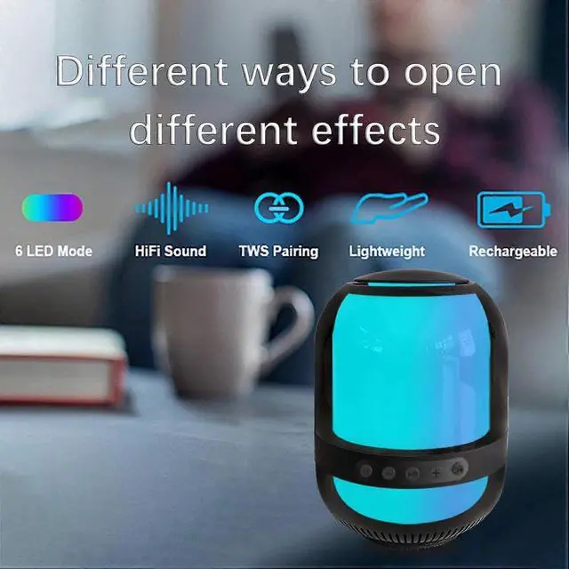 Alt view image 3 of 5 - Deuninker TWS Portable Speaker with 8 RGB Light Modes, Built-in Mic, 8H Playtime for Home & Outdoor (Black)