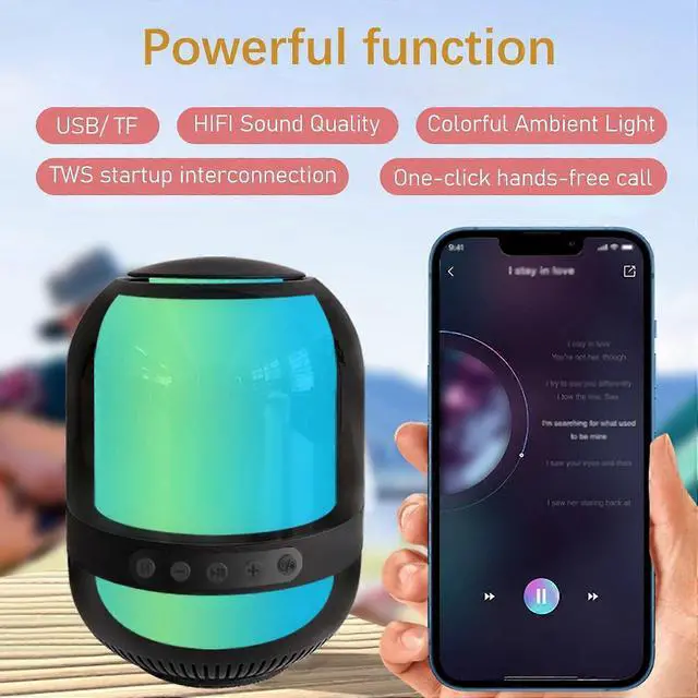 Alt view image 2 of 5 - Deuninker TWS Portable Speaker with 8 RGB Light Modes, Built-in Mic, 8H Playtime for Home & Outdoor (Black)