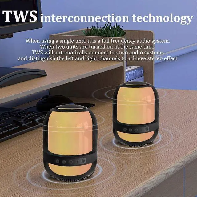 Alt view image 5 of 5 - Deuninker TWS Portable Speaker with 8 RGB Light Modes, Built-in Mic, 8H Playtime for Home & Outdoor (Black)