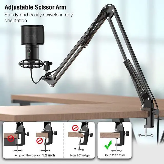 Alt view image 4 of 7 - Deuninker USB Gaming Streaming Microphone Kit for PC Computer, Condenser Mic Set with Arm Stand Mute Button & Gain, Mic Studio Bundle for Podcast Recording Twitch Discord YouTube Zoom, USB C & A -T683