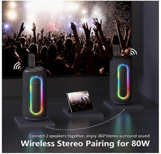 Alt view image 4 of 5 - Deuninker 40W Loud Bluetooth Speaker with RGB Lights, IPX7 Waterproof, Built-in Mic, Deep Bass Portable Wireless (Black)