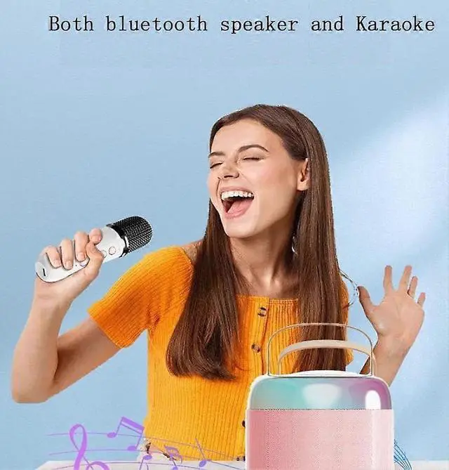 Alt view image 5 of 5 - Deuninker Portable Bluetooth Karaoke Speaker with LED Lights & 2 Wireless Mics | 120dB Sound, 10H Playtime, Pink