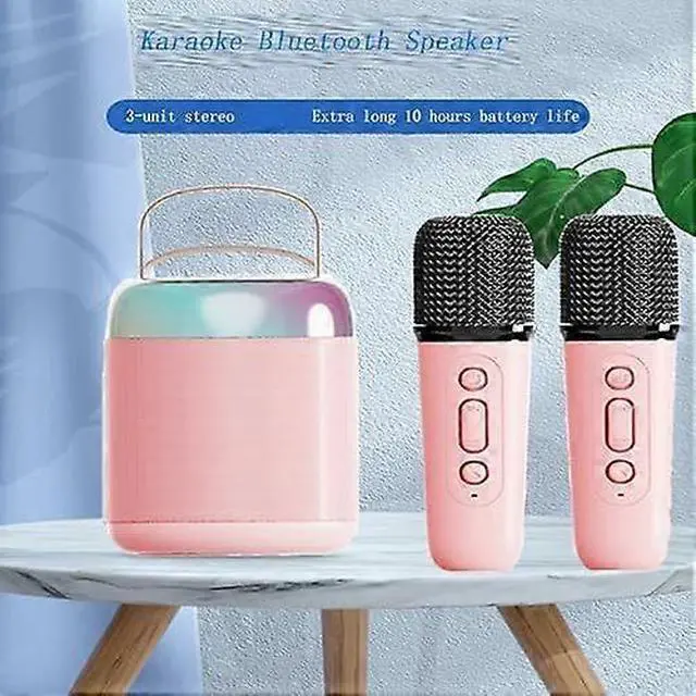 Alt view image 3 of 5 - Deuninker Portable Bluetooth Karaoke Speaker with LED Lights & 2 Wireless Mics | 120dB Sound, 10H Playtime, Pink