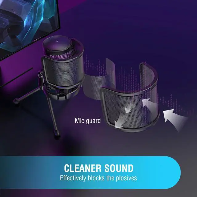 Alt view image 7 of 7 - Deuninker Gaming PC USB Microphone Kit with Metal Pop Filter, Podcast Condenser Mic with Boom Arm Bundle, Mute Button, RGB, Streaming Mic for Recording, Videos, Twitch, YouTube (A6T+U1)