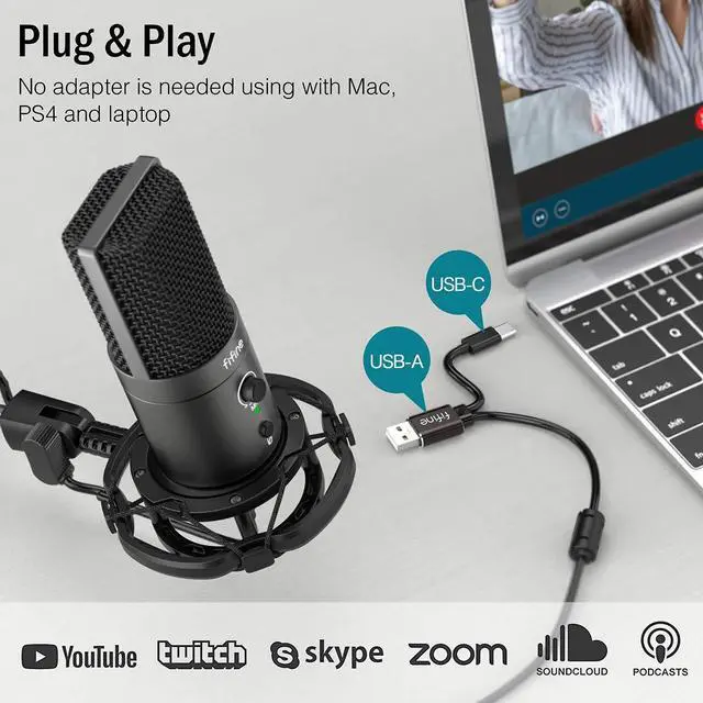 Alt view image 5 of 7 - Deuninker USB Gaming Streaming Microphone Kit for PC Computer, Condenser Mic Set with Arm Stand Mute Button & Gain, Mic Studio Bundle for Podcast Recording Twitch Discord YouTube Zoom, USB C & A -T683