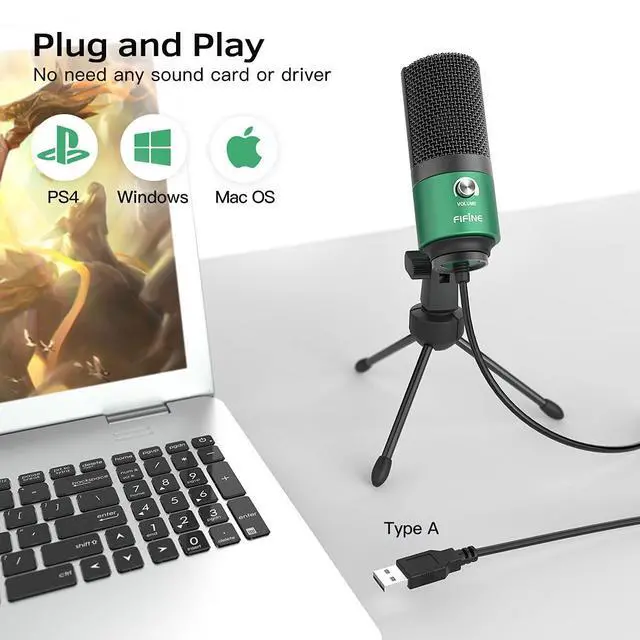 Alt view image 4 of 7 - Deuninker USB Gaming Microphone for PC Desktop, PS4 and Mac, Gain Control, External Condenser Computer Mic for Streaming, Podcasting, Twitch, Discord, Green - K669G