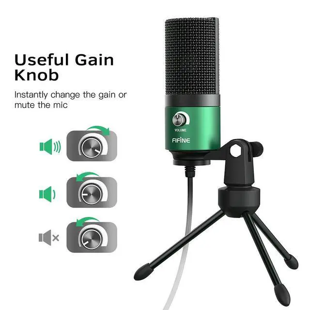 Alt view image 2 of 7 - Deuninker USB Gaming Microphone for PC Desktop, PS4 and Mac, Gain Control, External Condenser Computer Mic for Streaming, Podcasting, Twitch, Discord, Green - K669G