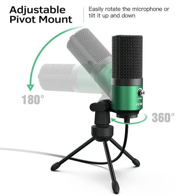 Alt view image 3 of 7 - Deuninker USB Gaming Microphone for PC Desktop, PS4 and Mac, Gain Control, External Condenser Computer Mic for Streaming, Podcasting, Twitch, Discord, Green - K669G