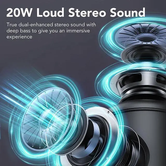 Alt view image 2 of 5 - Deuninker 20W Portable Bluetooth Speaker, IPX7 Waterproof, 24H Playtime, RGB Lights, Double Pairing, Bluetooth 5.3