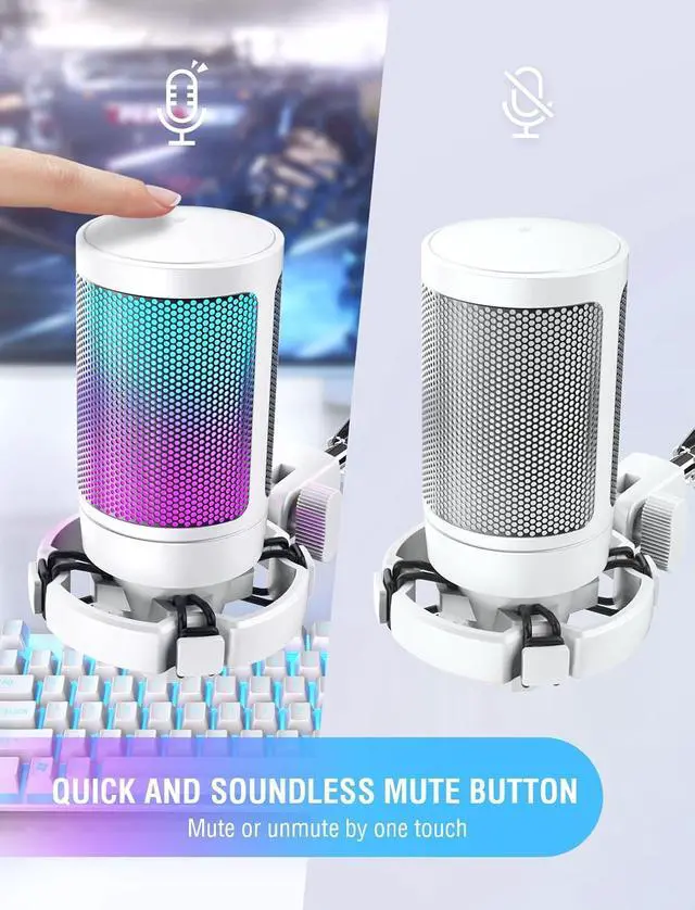 Alt view image 2 of 7 - Deuninker USB Gaming Microphone with Pop Filter Bundle, PC Streaming Mic with Quick Mute Kit, RGB Recording Podcasting Condenser Mic for YouTube, Video, Studio (A6W+U1)