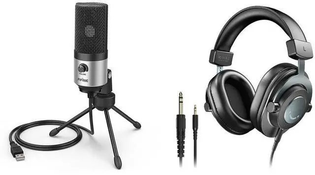 Main image of Deuninker Voice Over Microphone and Studio Monitor Headphones, USB Computer Microphone,Wired Headphones 3.5mm/6.35mm on PC/Mixer for Streaming Zoom Video Meeting Podcast Monitoring (K669S+H8)