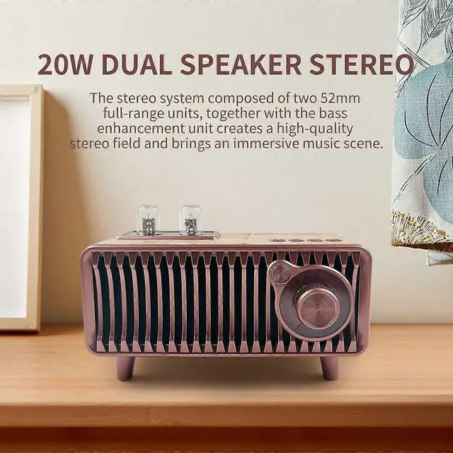 Alt view image 3 of 5 - Deuninker Retro Bluetooth Speaker Radio, Walnut Wood Vintage FM Stereo, 20W Dual Speakers, USB/TF/Aux Input