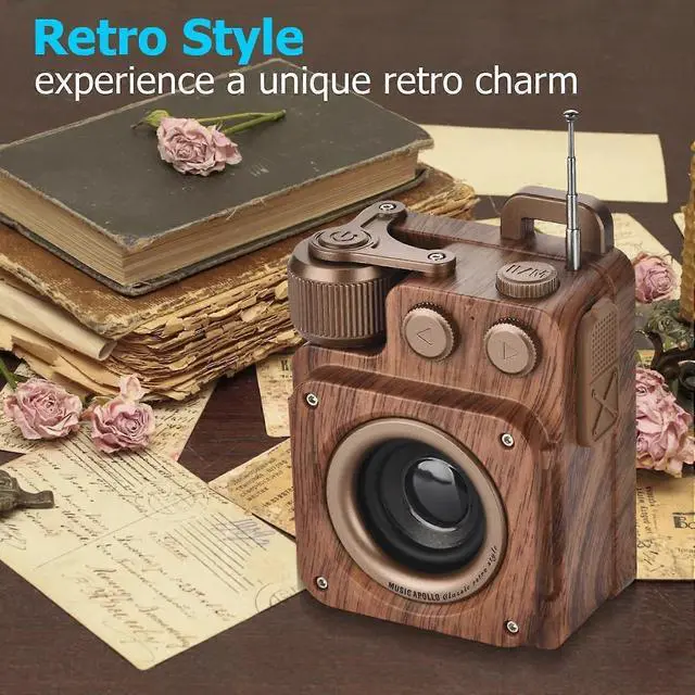 Alt view image 5 of 5 - Deuninker Retro Bluetooth Speaker with Bass, Bluetooth 5.1, USB/AUX/TF-Card, Portable Vintage Radio for Home & Office