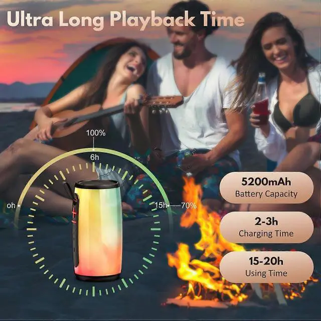 Alt view image 3 of 5 - Ecocleanpath Waterproof Bluetooth Speaker with Colorful Lights, 12H Play, TWS Pairing, HD Bass for Outdoor Party