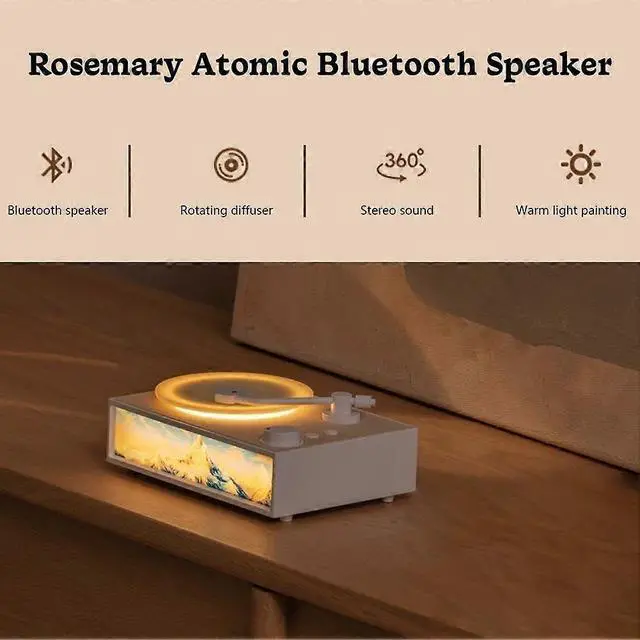 Alt view image 3 of 5 - Ecocleanpath Retro Record Bluetooth Speaker with Light & Fragrance Diffuser - 5W Hi-Fi Sound, 360° Aroma (White/Pink)