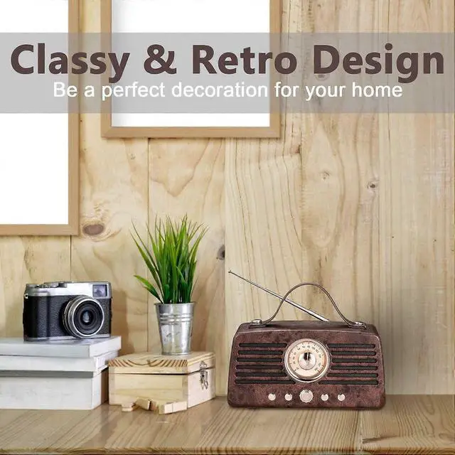 Alt view image 5 of 5 - Deuninker Retro Bluetooth Speaker with FM Radio, 10W Stereo Sound & 8H Playtime, Portable Wireless Speaker for Home & Outdoor