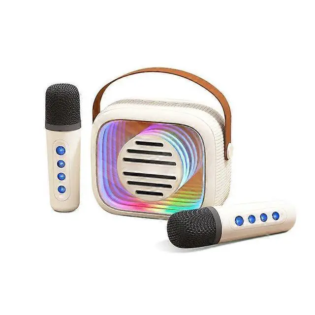 Main image of Ecocleanpath YF93 Kids Karaoke Machine with 2 Mics, Bluetooth Speaker, Color Lights & 1200mAh Battery - Beige