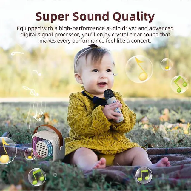 Alt view image 2 of 5 - Ecocleanpath YF93 Kids Karaoke Machine with 2 Mics, Bluetooth Speaker, Color Lights & 1200mAh Battery - Beige