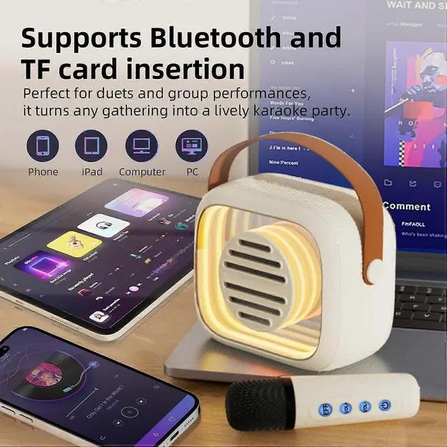 Alt view image 4 of 5 - Ecocleanpath YF93 Kids Karaoke Machine with 2 Mics, Bluetooth Speaker, Color Lights & 1200mAh Battery - Beige