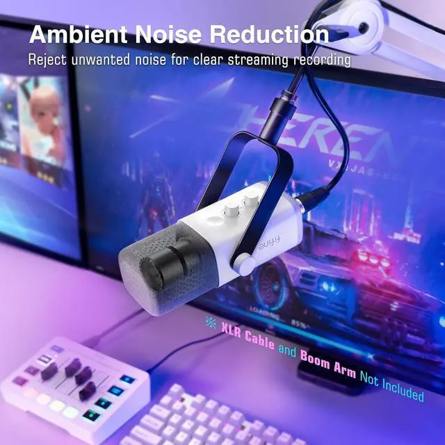 Alt view image 6 of 7 - Deuninker XLR/USB Gaming Microphone for Streaming Podcasting, PC Computer RGB Mic, with Gain Knob, Mute Button, Monitoring Jack, Gamer Mic for Recording Video Creation-AmpliGame AM8 White