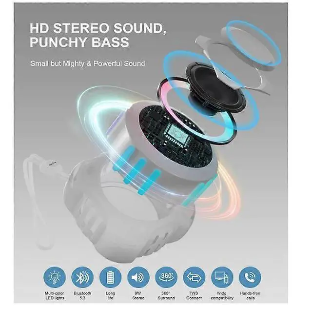 Alt view image 2 of 5 - Ecocleanpath IPX7 Waterproof Bluetooth Speaker with Color Lights, Floating, 24H Playtime, TWS Stereo (Transparent)