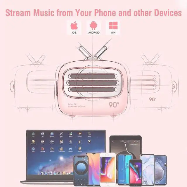 Alt view image 4 of 5 - Ecocleanpath Retro Mini TV Bluetooth Speaker with TWS, 10H Playback, Hands-Free Call - Pink
