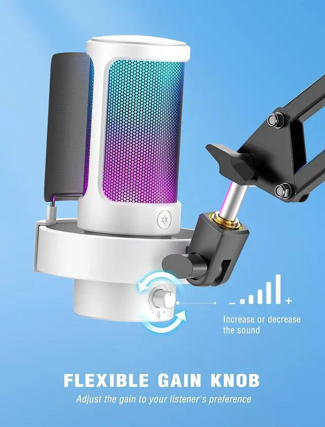 Alt view image 5 of 7 - Deuninker Gaming USB PC Computer RGB Microphone for Live Streaming, Meeting, Podcasting, Video, Condenser Mic with Monitoring Headphone Jack, Light Control, for MAC OS/Windows-AmpliGame A8 White