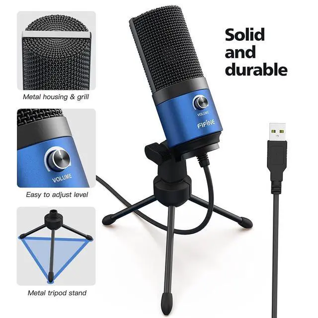 Alt view image 4 of 7 - Deuninker USB Computer Microphone for Recording YouTube Video Voice Over Vocals for Mac & PC, Condenser Mic with Gain Control for Home Studio, Plug & Play - K669L