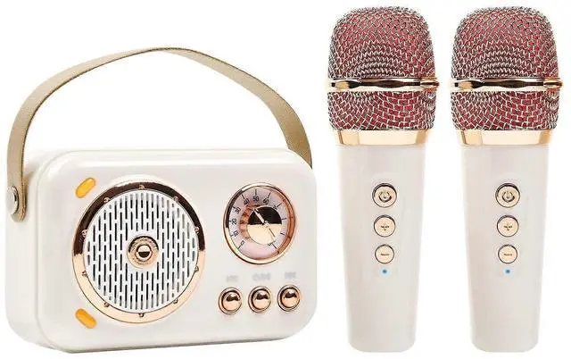 Main image of Ecocleanpath Retro Bluetooth Karaoke Speaker with 2 Mics, Portable Home Party Machine for Kids & Adults (Beige)