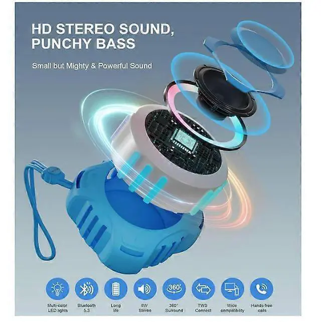 Alt view image 2 of 5 - Ecocleanpath Waterproof Bluetooth Speaker IPX7 with Multi-Color Lights, Floating, 25H Playtime, Loud Stereo Sound (Blue)