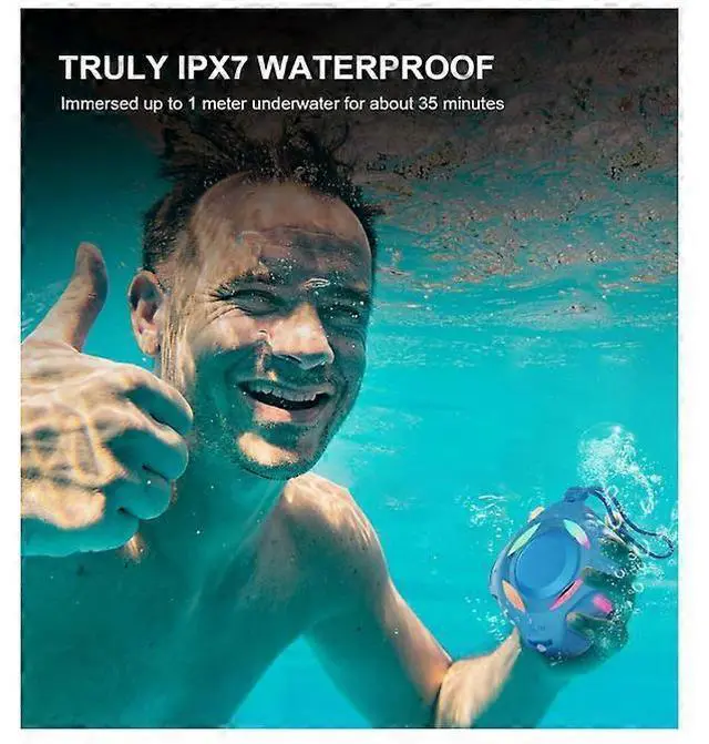 Alt view image 3 of 5 - Ecocleanpath Waterproof Bluetooth Speaker IPX7 with Multi-Color Lights, Floating, 25H Playtime, Loud Stereo Sound (Blue)