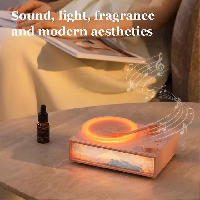 Alt view image 2 of 5 - Ecocleanpath Retro Record Bluetooth Speaker with Light & Fragrance Diffuser, 5W Sound, White/Yellow