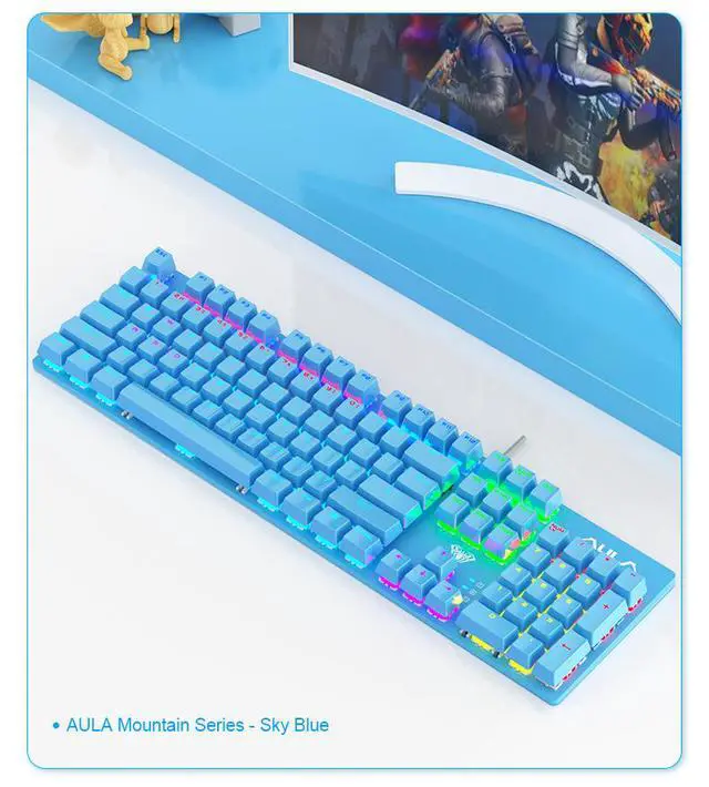 Alt view image 2 of 7 - AULA S2022 Wired Mechanical Gaming Keyboard with 104 Keys Adoption of 26 Keys without Impact Design USB interface Mechanical Keyboard for WIN XP WIN7 WIN8 WIN10 System