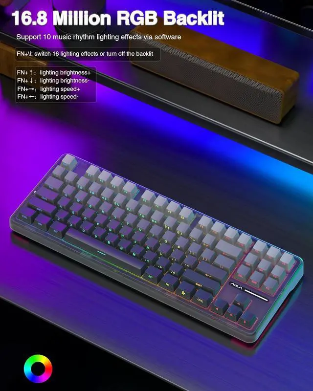 Alt view image 13 of 14 - AULA F87 Pro Wireless Mechanical Keyboard,Tri-Mode BT5.0/2.4GHz/USB-C Hot Swappable Custom Keyboard,Pre-lubed Switches,Side Printed PBT Keycaps,75% TKL RGB Backlit Gaming Keyboards