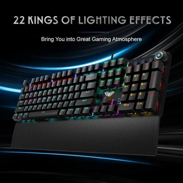 Alt view image 3 of 6 - AULA F2088 Mechanical Gaming Keyboard 104 Anti-ghosting with Switch Wired Keyboard for Gamer Laptop PC, Blue Shaft